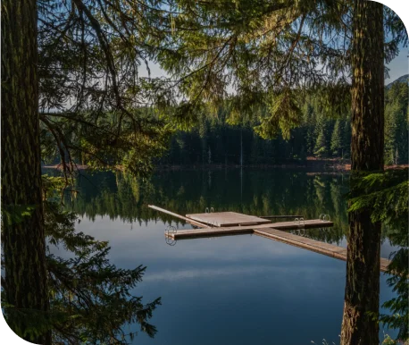 image of lake with walkboard